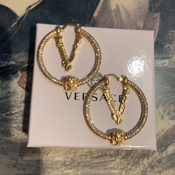 Versace Crystal Hoops Earrings Wow what a Holiday Gift - Picture 8 of 8